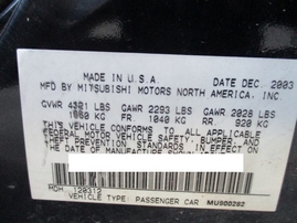 2004 MITSUBISHI GALANT ES BLACK 2.4L AT 153733